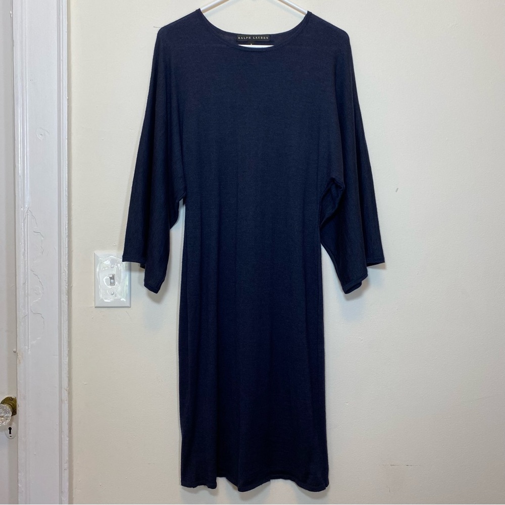 RALPH LAUREN Black Label Cashmere/Silk Wide-Sleeve Sweater Dress Navy Blue Med